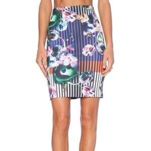Clover Canyon Night Matador Stripe, Floral Pencil Skirt Black, White Small